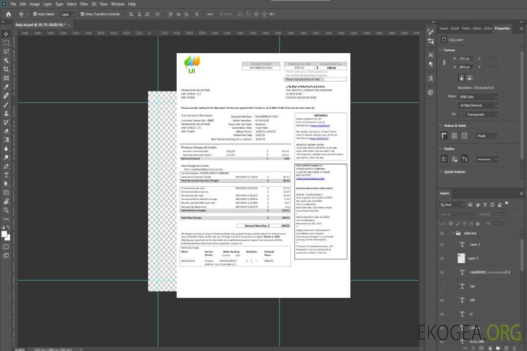 États-Unis Massachusetts Chelsea UI The United Illuminating Company facture de services publics modèle Word et PDF template États-Unis Massachusetts Chelsea UI The United Illuminating Company facture de services publics modèle Word et PDF template